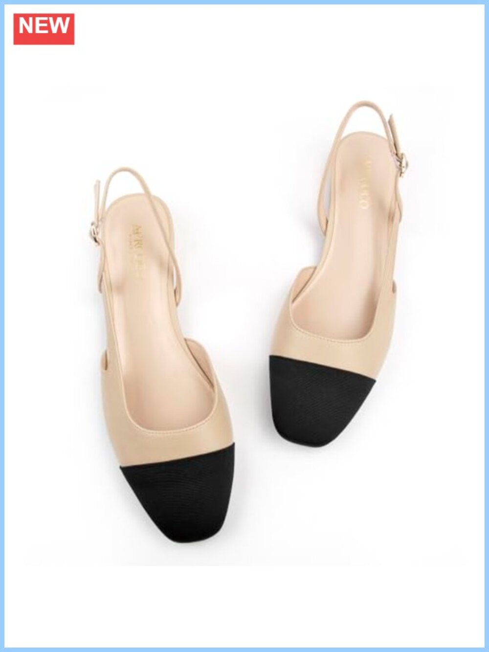 Faux Leather Slingback Flats Square Toe Low Heel Two Tone Ankle Strap